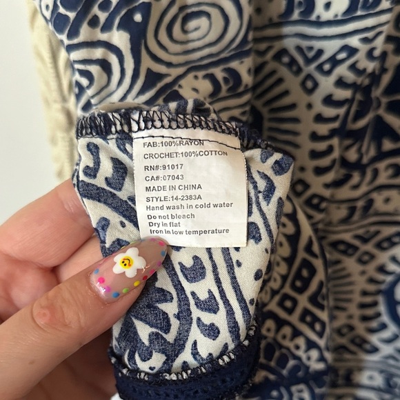 SOLITAIRE | Paisley Boho Navy and White Sleeveless Top - Picture 8 of 14